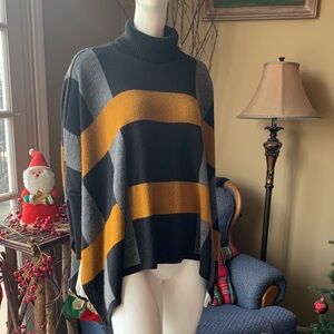 ALEXIA Soft & Warm Striped Turtleneck Sweater - Black and Gold One Size